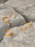 Set Of 4 Gold-Plated & White Pearls Beaded Finger Rings