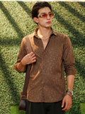 Campus Sutra Slim Fit Brown Floral Jacquard Shirt