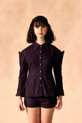 SAMMYUKK Slached Shoulder Paneled Peplum Shirt - Winetasting