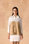 SAMMYUKK Two-Tone Pintuck Pleated Button-up Satin Shirt - CHAMPAGNE GOLD
