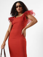Solid Dress With Organza Sleeves