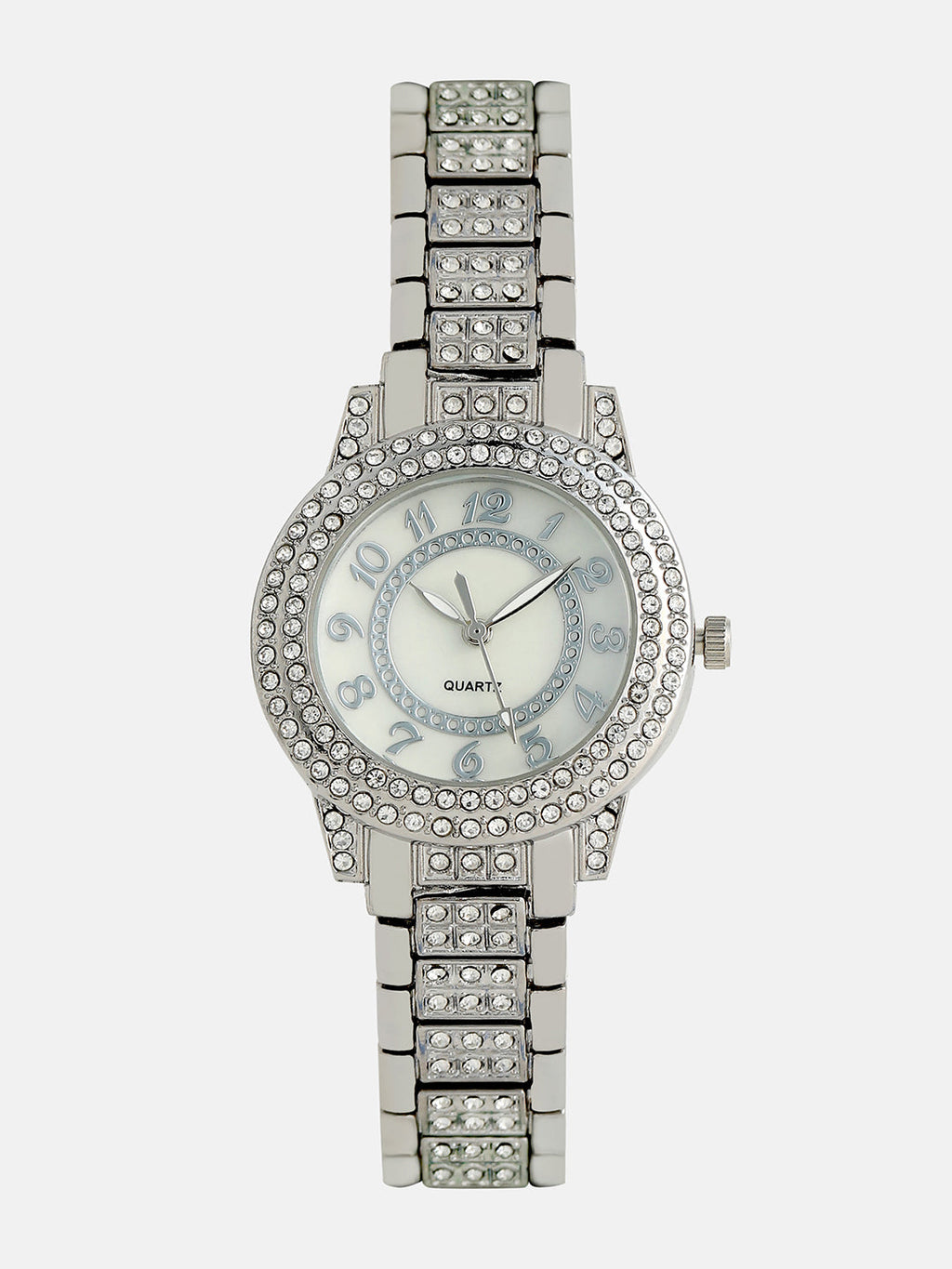 Embellished Round Watch - Silver