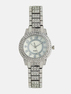 Embellished Round Watch - Silver