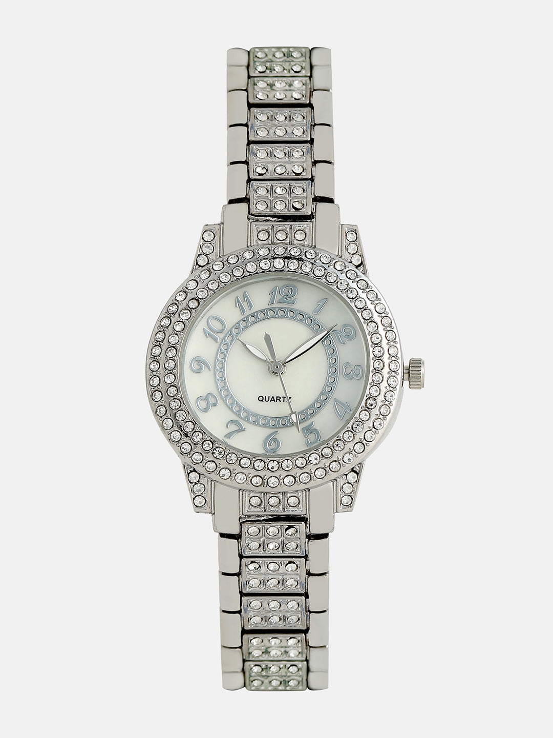 Embellished Round Watch - Silver