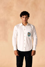 SAMMYUKK Pleated Collar Embroidered Shirt - Crisp White