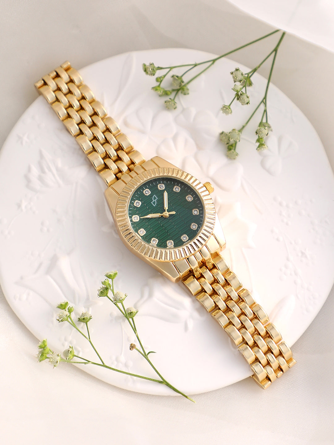 The Ribbed H-Link Round Watch - Gold Chain