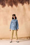 SAMMYUKK Oversized Stone Washed Denim Button-up Shirt - STONEWASHED DENIM