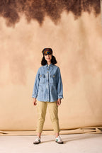 SAMMYUKK Oversized Stone Washed Denim Button-up Shirt - STONEWASHED DENIM