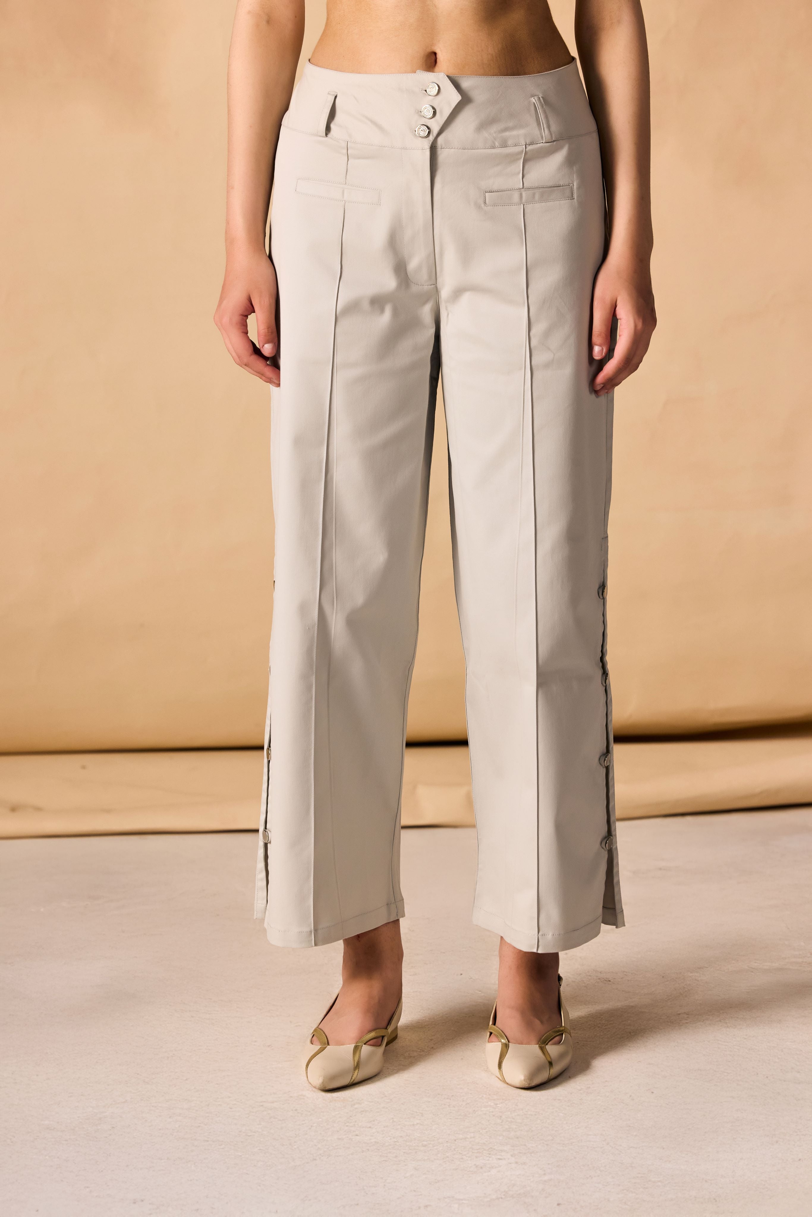 SAMMYUKK High Banded Waist Wide Leg Pants - Light Grey