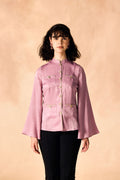 SAMMYUKK Gold Piped Trim Bell Sleeves Shirt - Pink Nectar