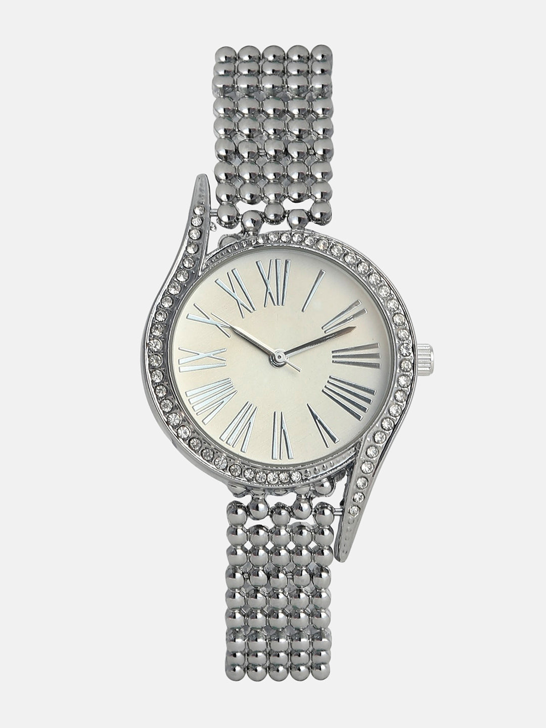 The Roman Dotted-Swirl Round Watch - Metallic Silver