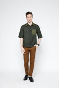 SAMMYUKK Embroidered Pocket Linen Shirt - Black Forest