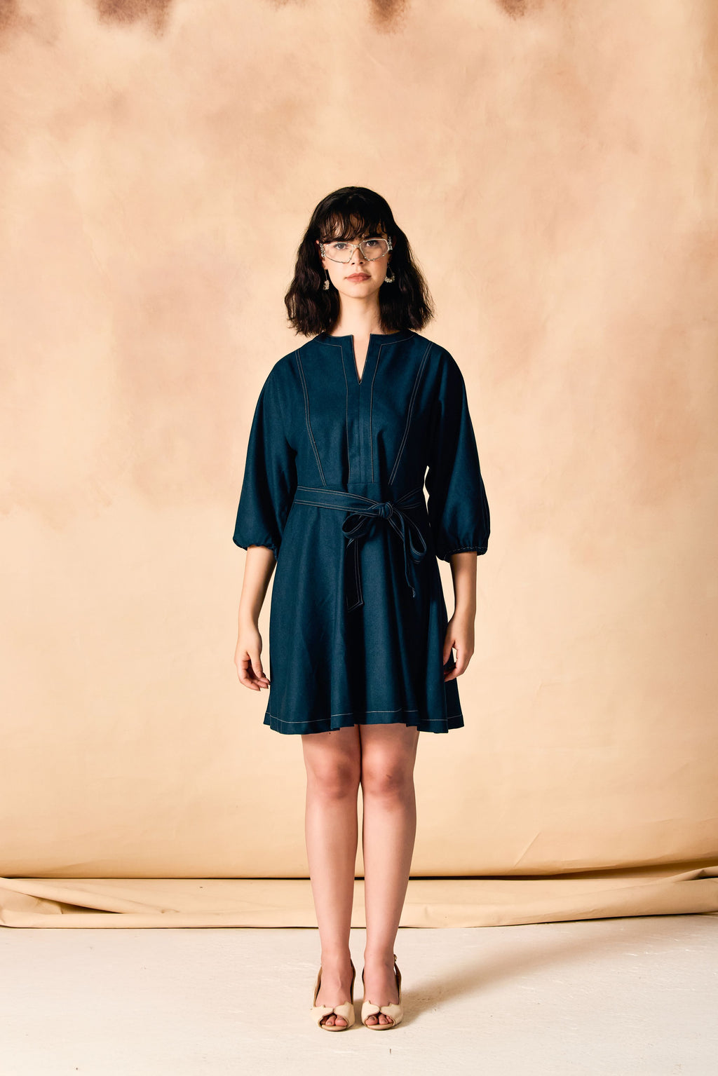 SAMMYUKK Contrast Stitch Tie Waist Fit & Flare Dress - RAIN FOREST