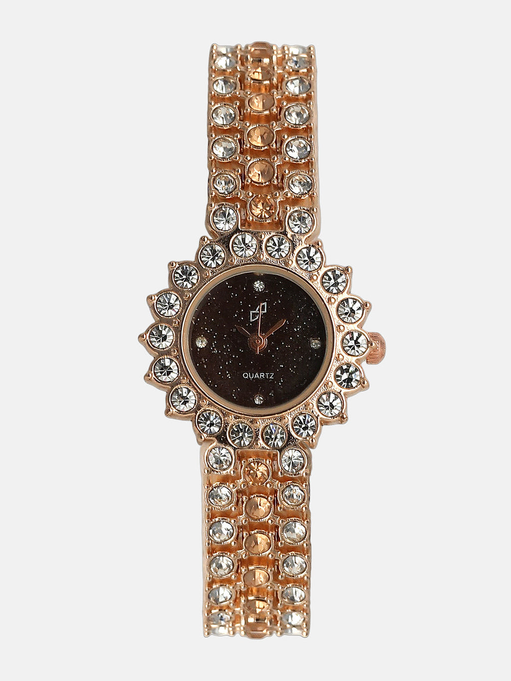Embellished Round Watch - Rose Gold
