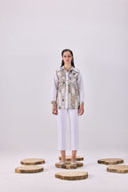 SAMMYUKK Double Collar Button-Up Ancient Roman Print Shirt - MULTICOLOR