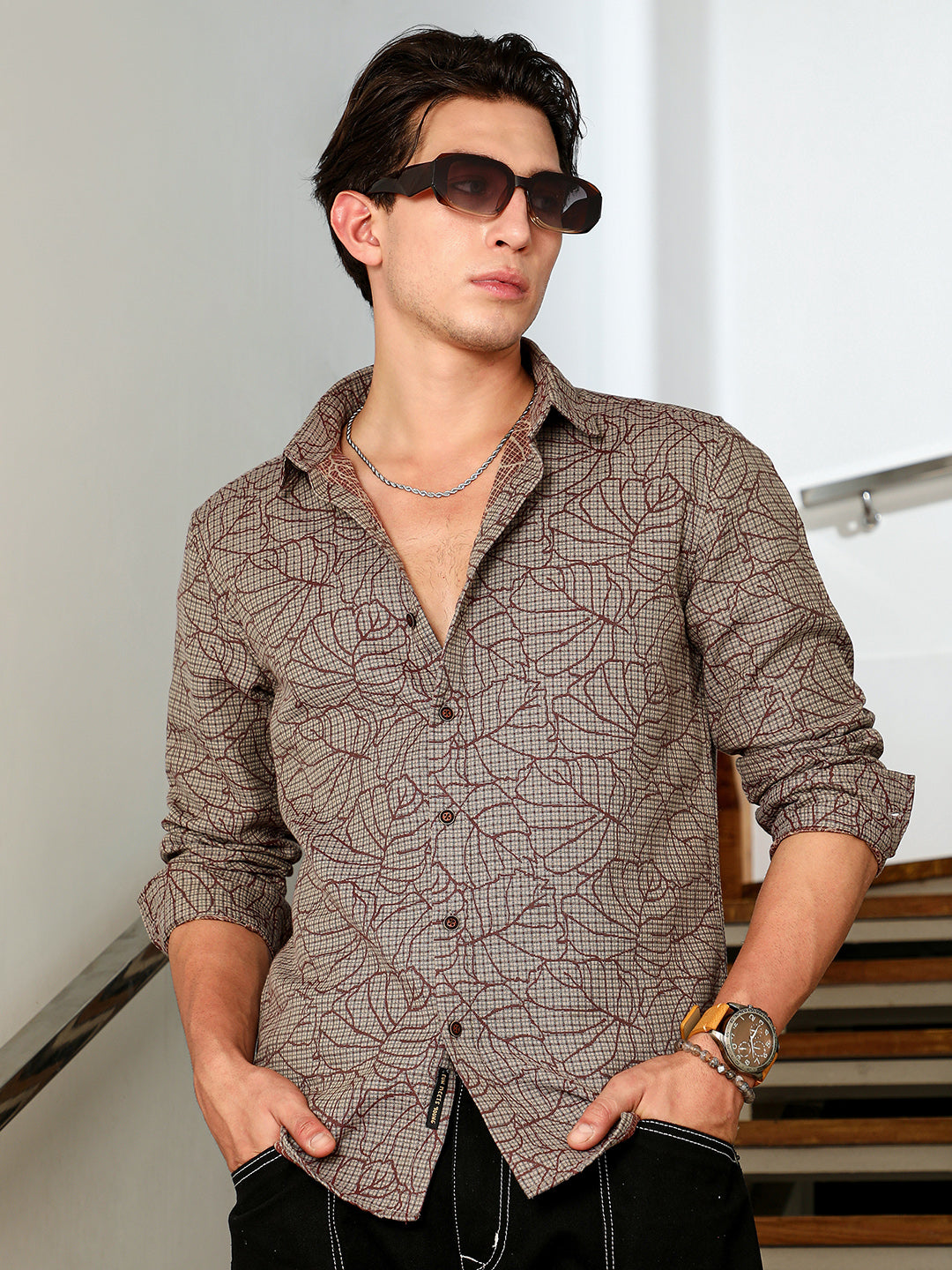 Campus Sutra Slim Fit Abstract Patterned Cotton-Poly Blend Shirt