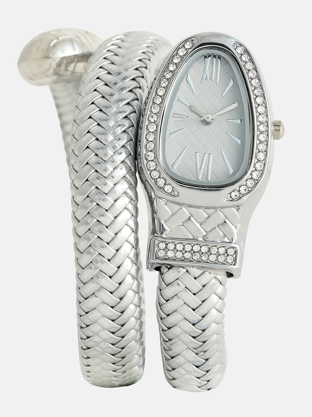 The Aurora Wrap Oval Watch -  Metallic Silver