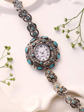 The Stone Heart Round Watch - Antique Silver