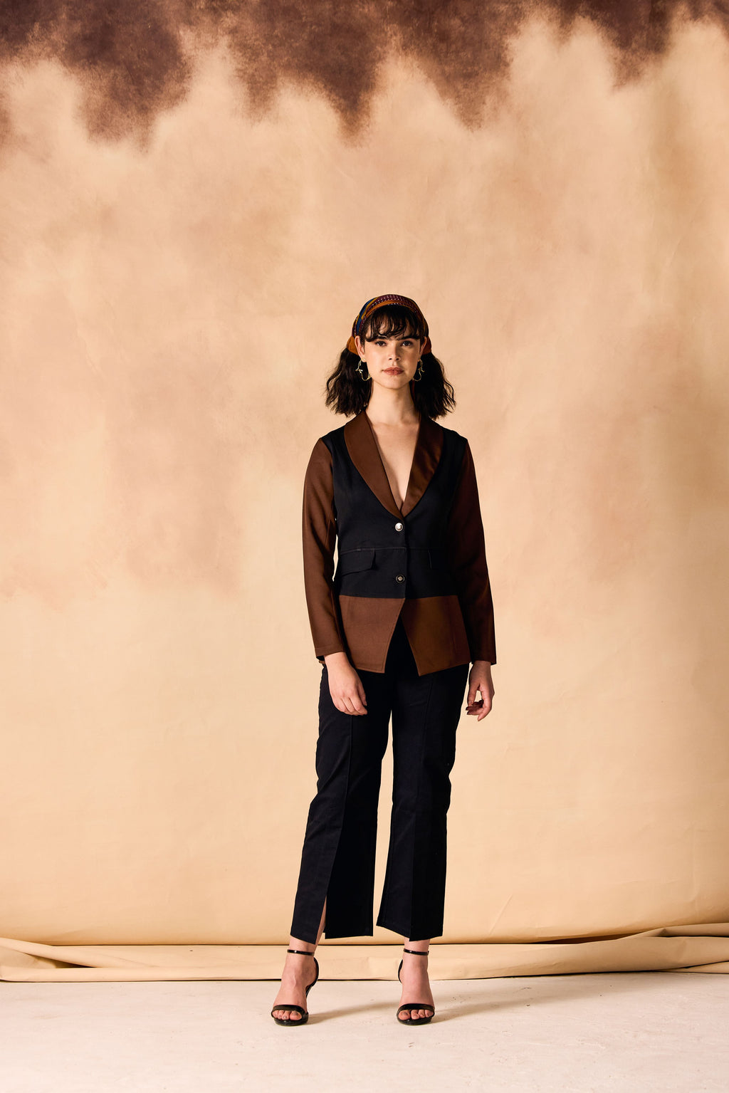 SAMMYUKK Colorblock Two-Button Blazer Jacket - CINNAMON