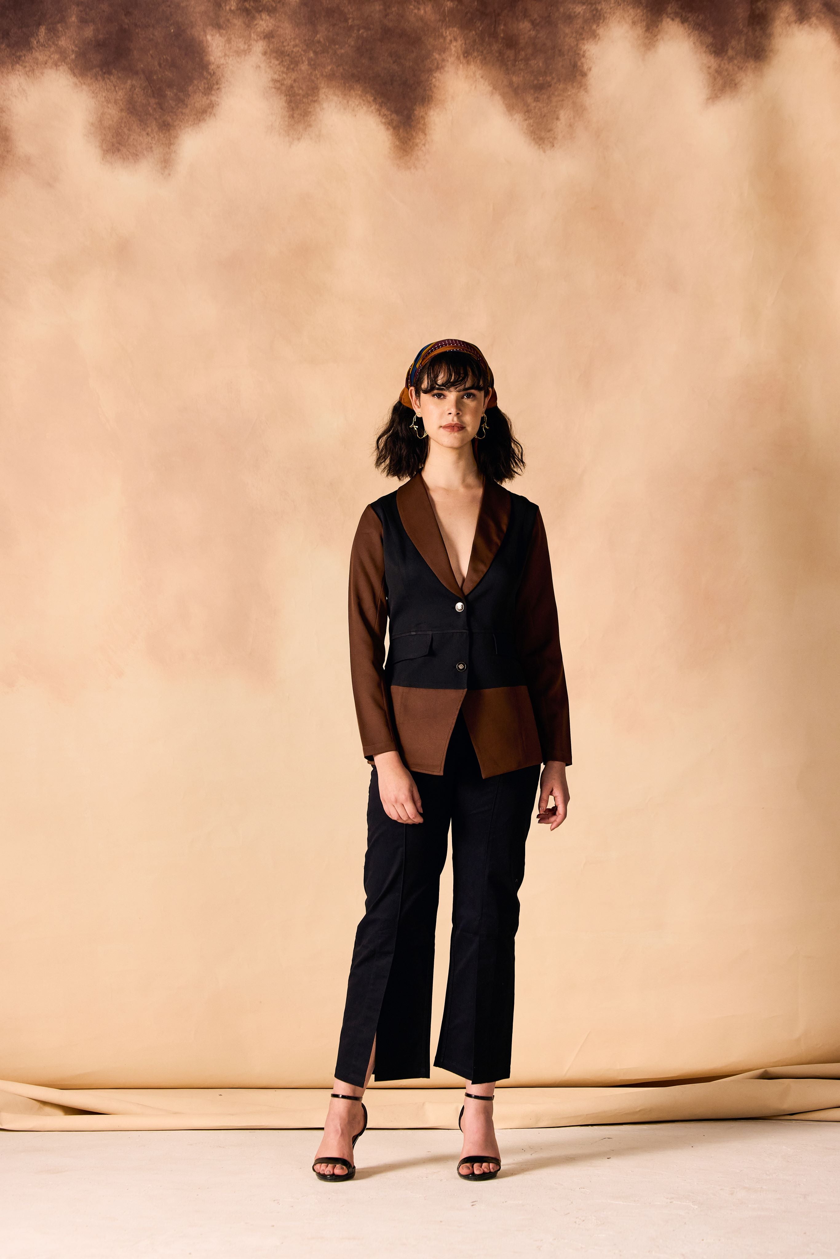 SAMMYUKK Colorblock Two-Button Blazer Jacket - CINNAMON