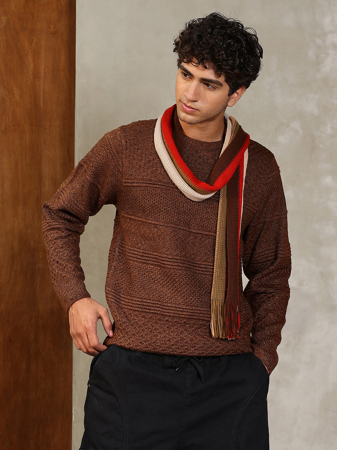 Campus Sutra Textured-Knit Pullover Sweater