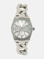The Three-Dial Chunkylink Cushion Watch - Metallic Silver