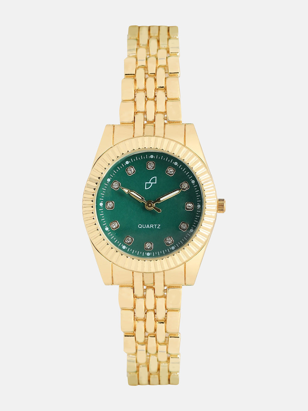 The Ribbed H-Link Round Watch - Emerald Green