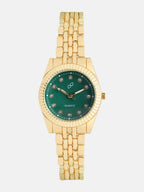 The Ribbed H-Link Round Watch - Emerald Green