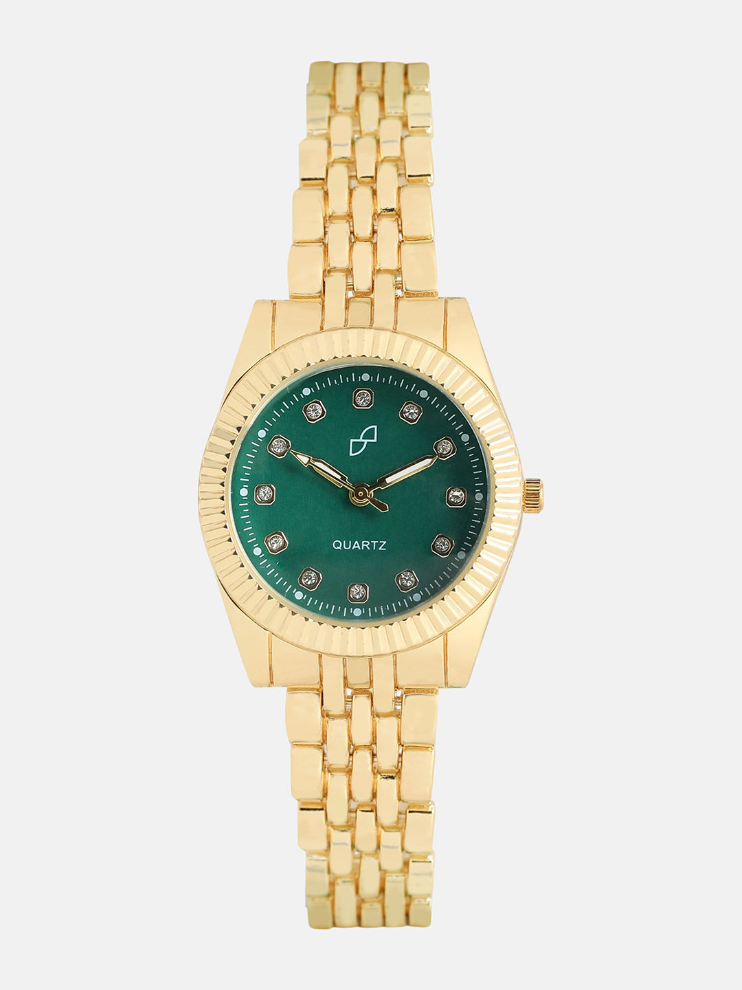 The Ribbed H-Link Round Watch - Emerald Green