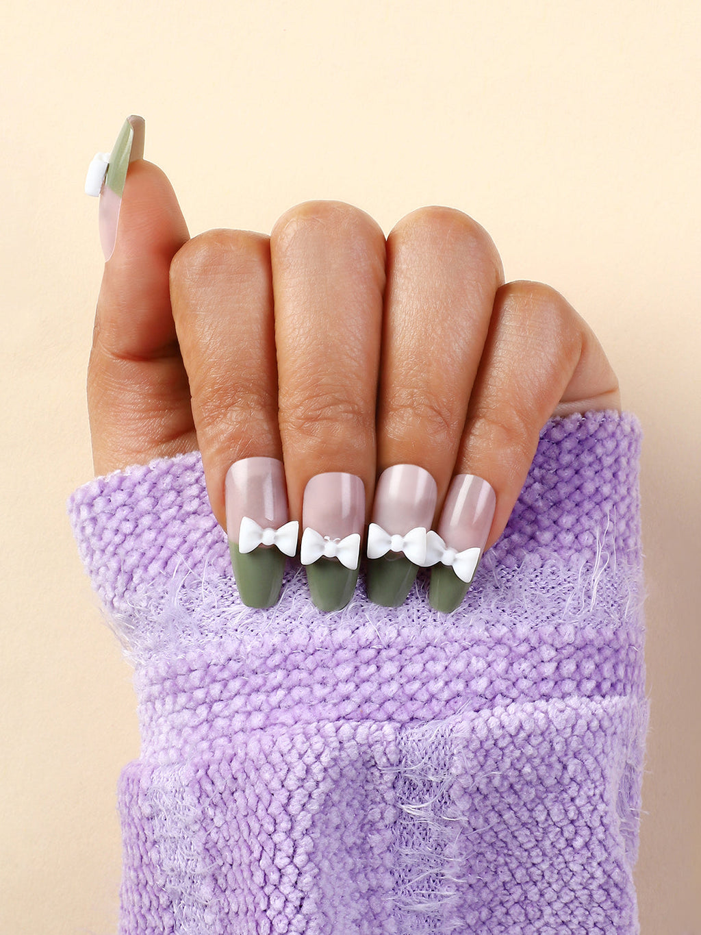 Haute Sauce The  Block Bow Press-On Nails - Olive Green