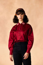 SAMMYUKK 3D Floral Embroidered Red Crop Shirt - Savvy Red
