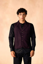 SAMMYUKK Lapel Collar Attached Vest Shirt - Tuxedo Black