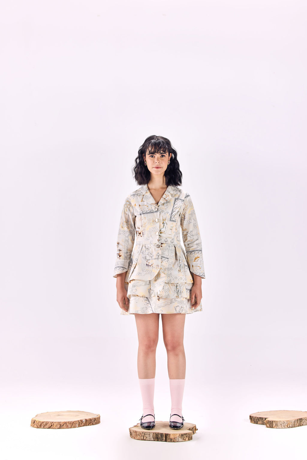SAMMYUKK Button-Up Renaissance King Print Short Dress - MULTICOLOR