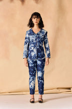 SAMMYUKK Tie and Dye Chambray Coat & Pant Co-Ord Set - MOODY BLUE