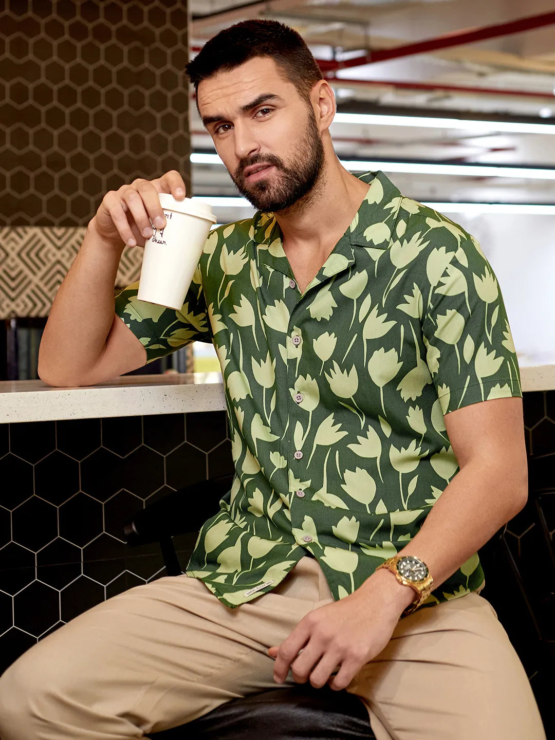 Campus Sutra Botanical Block Shirt