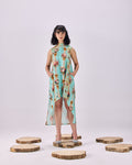 SAMMYUKK High Neck Vintage Floral Stripe Shift Dress - PALE TURQUOISE