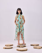 SAMMYUKK High Neck Vintage Floral Stripe Shift Dress - PALE TURQUOISE