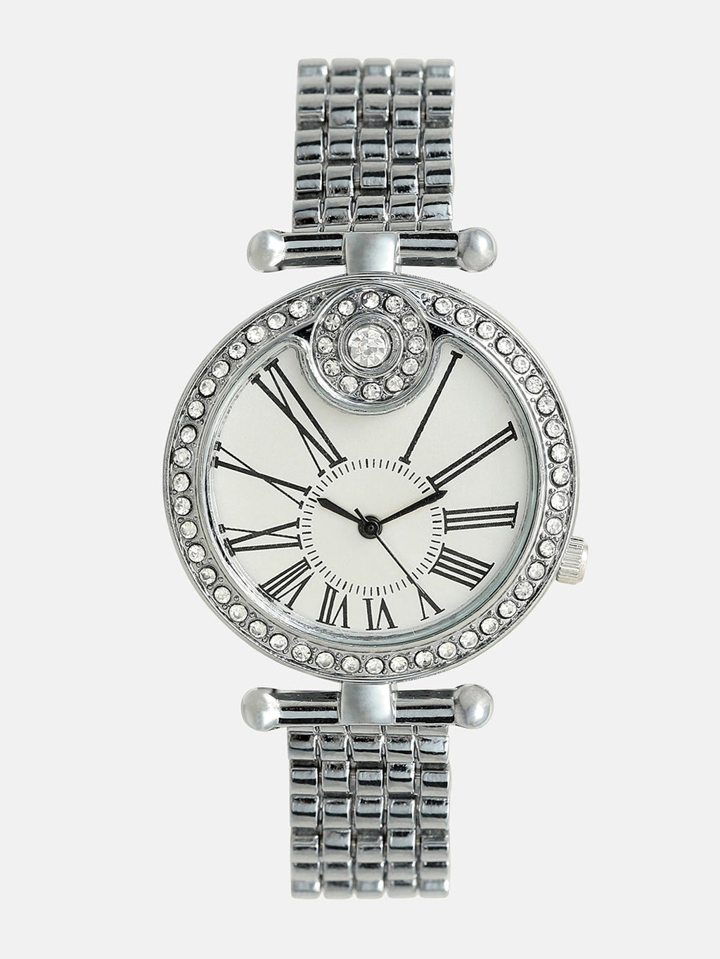 The Opulent Roman Round Watch - Metallic Silver