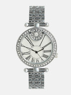 The Opulent Roman Round Watch - Metallic Silver