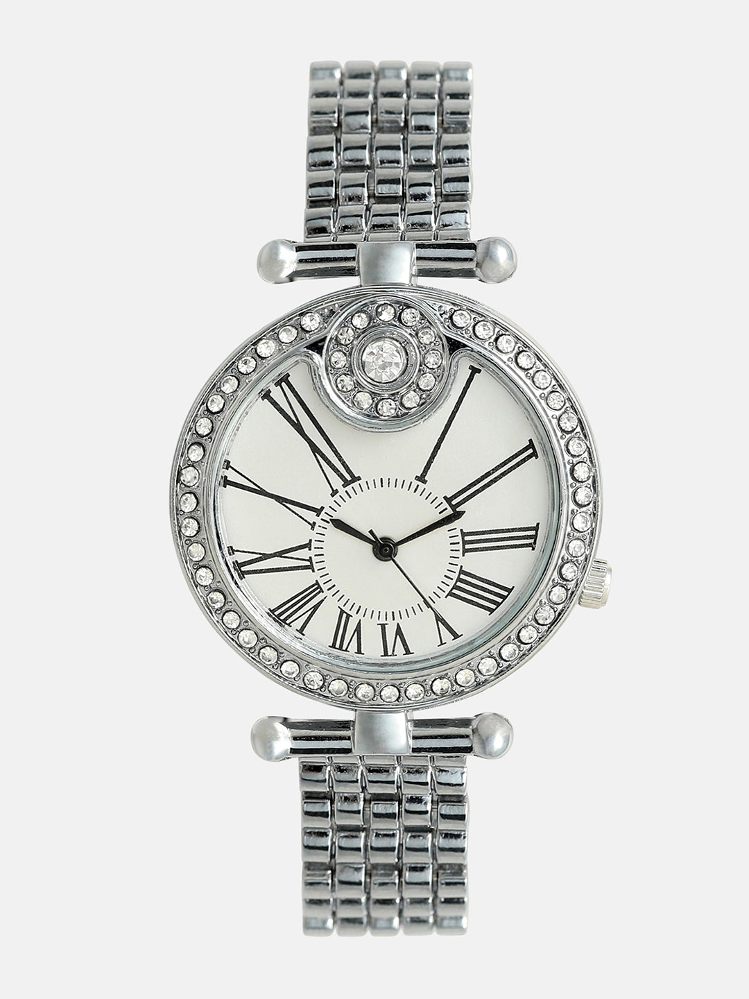 The Opulent Roman Round Watch - Metallic Silver
