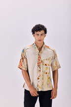 SAMMYUKK Nouvean Art Print V-Neck Paneled Shirt - MULTICOLOR