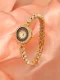 The Opulent Block Round Watch - Champayne Gold