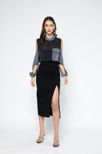 SAMMYUKK Two-Tone Cut-out Sleeves Top - Black Beauty