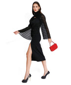 SAMMYUKK Detachable Cape Flared Sleeves Crop Top - Black Beauty