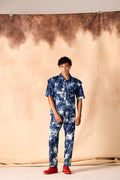 SAMMYUKK Tie and Dye Chambray Paneled Shirt & Trouser Co-ord Set - MOODY BLUE