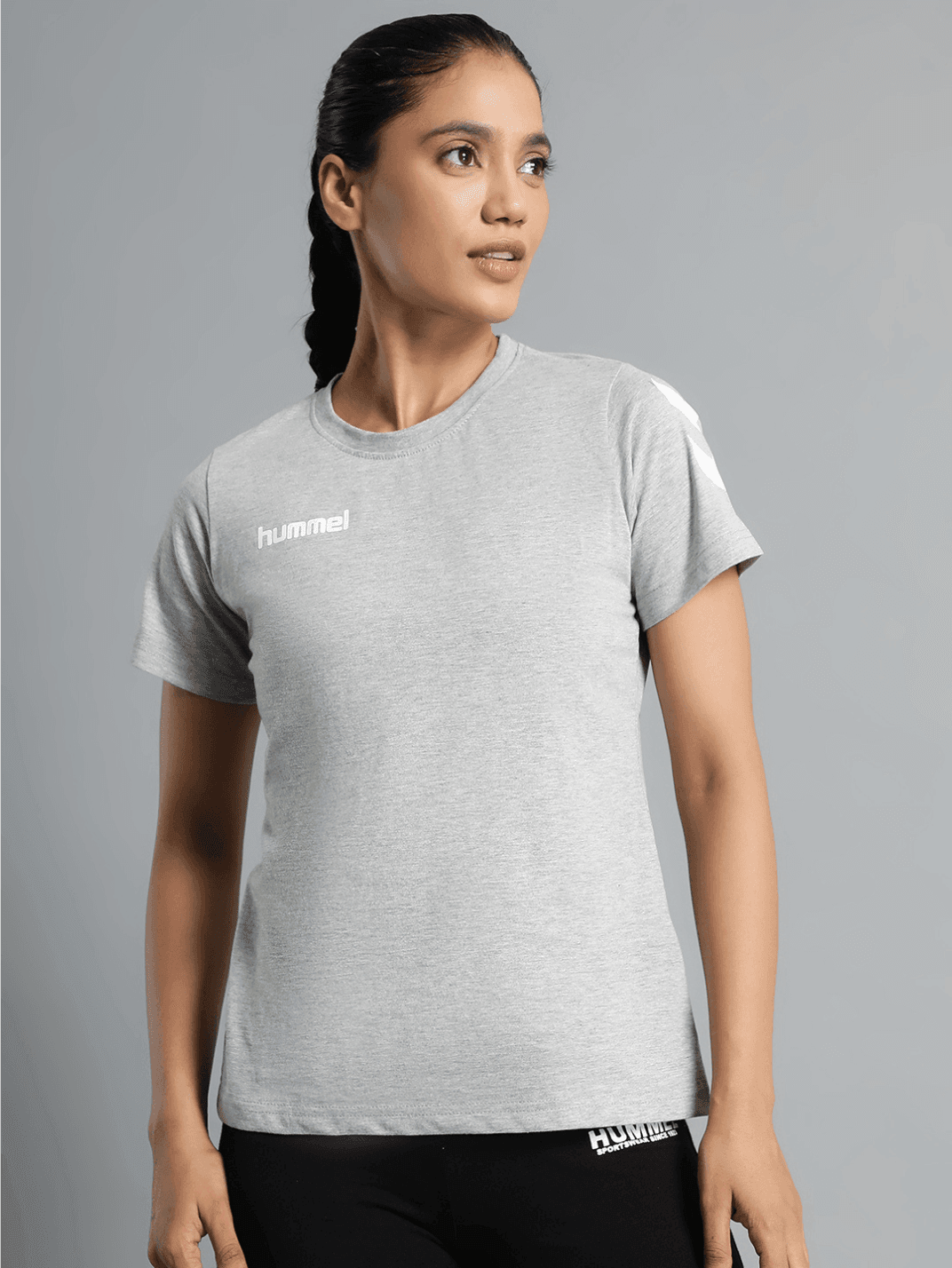 Hummel Grey Melange Regular Shirts for Women Daily Wear