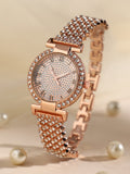 Embellished Round Watch - Rose Gold