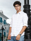 Campus Sutra White Textured Stripe Slim Fit Shirt