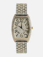 Women's Oblong Dial Watch With Chain Strap - Silver & Gold
