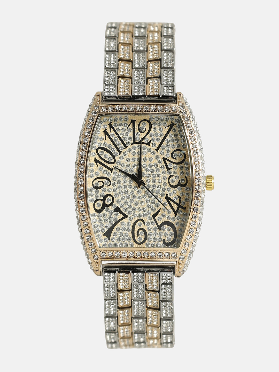 Women's Oblong Dial Watch With Chain Strap - Silver & Gold